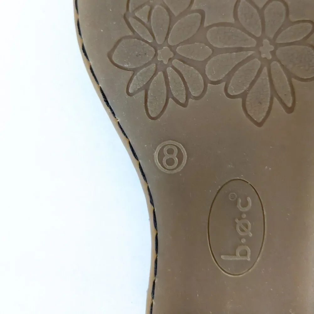 B.O.C. Born Concepts 8M Black Leather Slingback Flat Thong Sandals Flower Flats - Picture 13 of 15